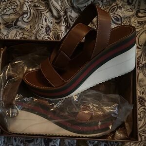 Gucci Brown and Green Wedge Sandals